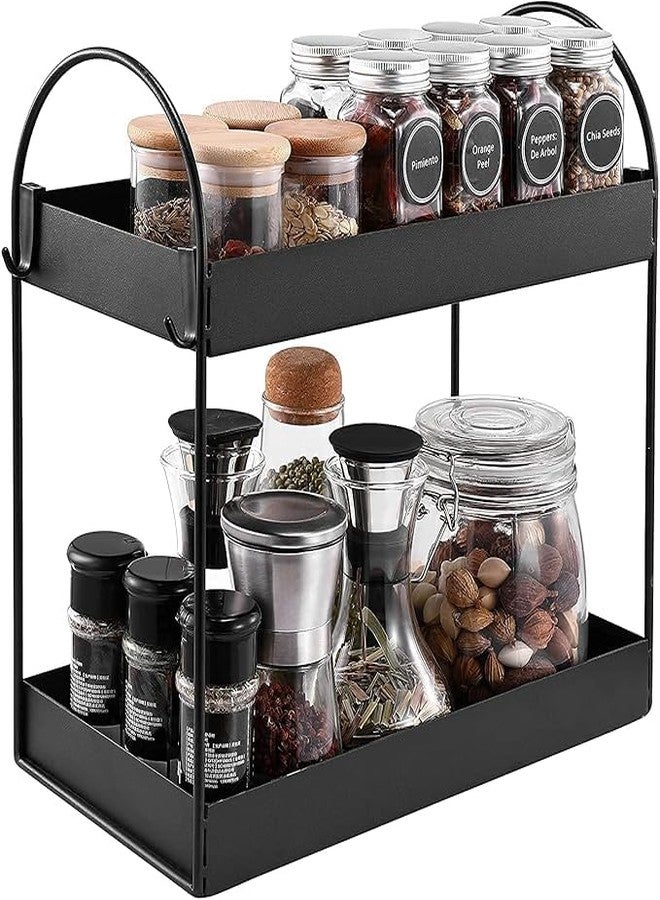 Kundi Dual-Tier Standing Rack | Countertop Storage Organizer | Vanity Tray for Cosmetics | Kitchen & Bathroom Corner Shelf | Spice Holder (2-Tier Black) - Image 2